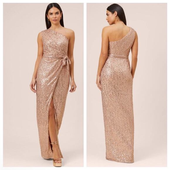 NWT New Aidan by Aidan Mattox One Shoulder Sequin Gown Size 2 - Picture 2 of 11